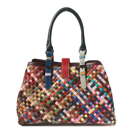 multi-color handmade leather handbag