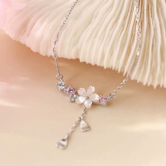 cherry blossom sterling silver charm necklace