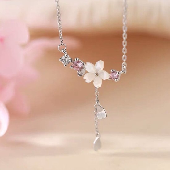 cherry blossom sterling silver charm necklace