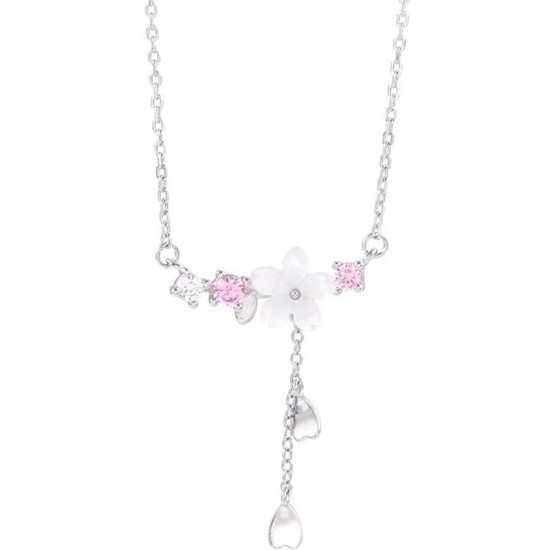 cherry blossom sterling silver charm necklace