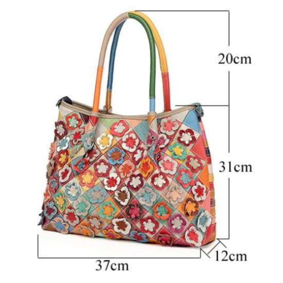 spring flower patchwork genuine leather handbag